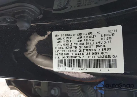 2016 Honda Accord Lx from USA, damaged, VIN 1HGCR2F3XGA227413